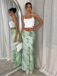 Glamine 女士美人鱼款长裙，缎面裙，优雅长款连衣裙，适合女士参加派对和日常穿着，绿色中长裙 - 薄荷綠 - 查看 5