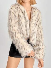 SHEIN EZwear 女士秋冬时尚短款蓬松外套 - 彩色 - 查看 5