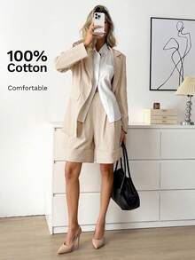 Easowa Apricot Casual/Office Wear Blazer, Suitable For Spring/Summer 100% Cotton Blazer Spring Break Outfits - Apricot - View 4