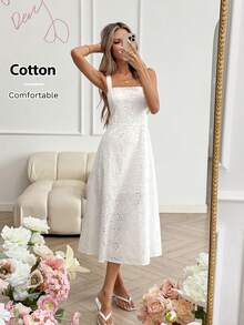 Easowa Đầm midi không tay màu trắng thêu họa tiết, thích hợp cho kỳ nghỉ lãng mạn, vùng quê, đám cưới, bữa trưa cùng bạn bè, ngày Valentine, lễ Phục sinh, và nhiều dịp khác. - trắng - Xem 4