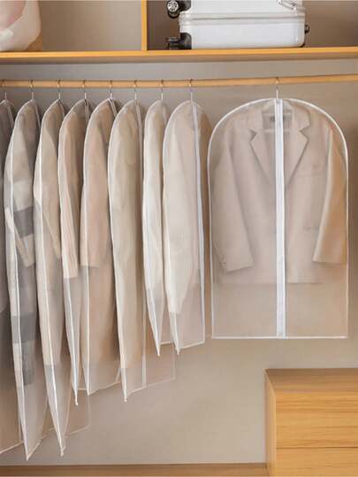 1/5PCS Clothes Dust Cover Transparent Coat Storage Bag Household Non-Woven Suit Bag Hanging Garment Bag Clothing Dust Bag, Suitable For Home And Bedroom Use Wardrobe Organization Storing Seasonal Clothing, Saving Space And Easy To Use, Protecting Clothing From Dust, Moisture, And Insect Damage
