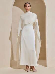 Graceveil Women's Apricot Shiny High-End Shawl Design Elegant Long Dress For Outings And Dates, Autumn/Winter - Apricot - View 8