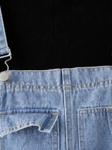 EMERY ROSE Women's Loose Casual Versatile Denim Bib Overall Jumpsuit With Pockets - Light Wash - View 3