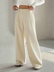 SHEIN Unity Pantalones anchos casuales elegantes y delgados para mujer - Albaricoque - Ver 5