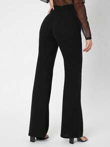 SHEIN Tall CURVE 大码百搭纯色喇叭裤 - 黑色 - 查看 7