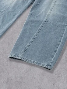 Manfinity Denimwave 男士街头时尚拼接设计水洗牛仔喇叭裤 - 淺色水洗藍 - 查看 6