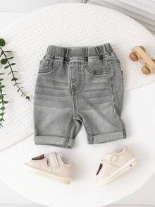 SHEIN 婴儿/幼儿男童灰色牛仔弹力紧身短裤 - 黑色 - 查看 1