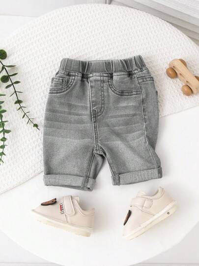 SHEIN Infant/Toddler Boys' Grey Denim Elastic Skinny Shorts
