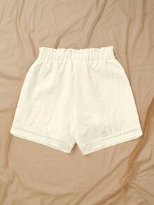 EMERY ROSE 2025 Plus Size Women Frill Trim Waist Tie Pocket Floral Shorts, Summer - Apricot - View 4