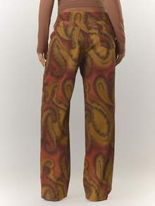 MUSERA Peacock Print Lace Up Straight Leg Printed Jeans Cool Girl Streetstyle Going Out Fall Autumn Winter - Coffee Brown - View 3