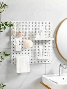 畅销家居用品，Basic Living 1 件壁挂式无钻孔塑料钉板，多种组合套件配件，多功能储物钉板配有各种储物盒和金属挂钩，适用于车库工作台/家庭厨房整理和储物/办公室/工艺室/浴室（28*28 厘米） - 白色 - 查看 5