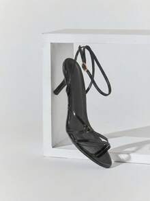 SHUZIA Women's Elegant Minimalist Round Toe Ankle Strap Stiletto Heel Sandals Valentine's Day - Black - View 9