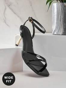 SHUZIA Women's Wide-Fit Square Toe Sexy Heeled Ankle Buckle Strap Sandals - Black - View 7