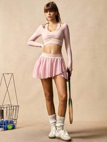 VARSIVA 女士纯色简约休闲长袖上衣和半裙运动套装 - 彩色 - 查看 2