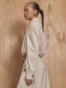 MUSERA 高领纽扣袖泡泡下摆外套套装上衣（仅上衣）冬季新年可爱性感外出晚宴派对点缀情人节 - 奶油色 - 查看 3