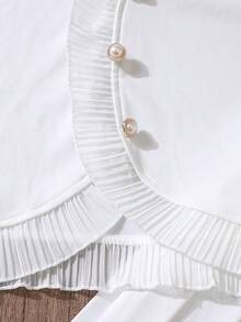 Tween Girls French + Preppy Style White Sleeveless Vest + Pleated Skirt 2 Pieces Set - White - View 6