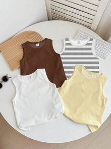 4pcs/Set Young Boys' Casual Comfortable Vest, Suitable For Spring/Summer