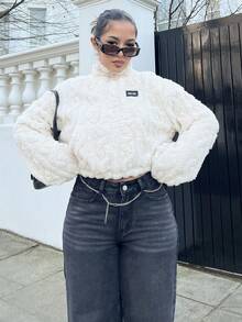 NegzBox Women's Casual Zip-Up Stand Collar Fuzzy Sweatshirt, Apricot Color, Autumn/Winter - Apricot - View 1