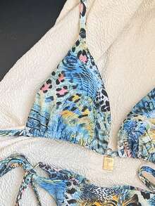 Swim Mod Women's Random Print Halter Bikini Set, Spring/Summer - Multicolor - View 5