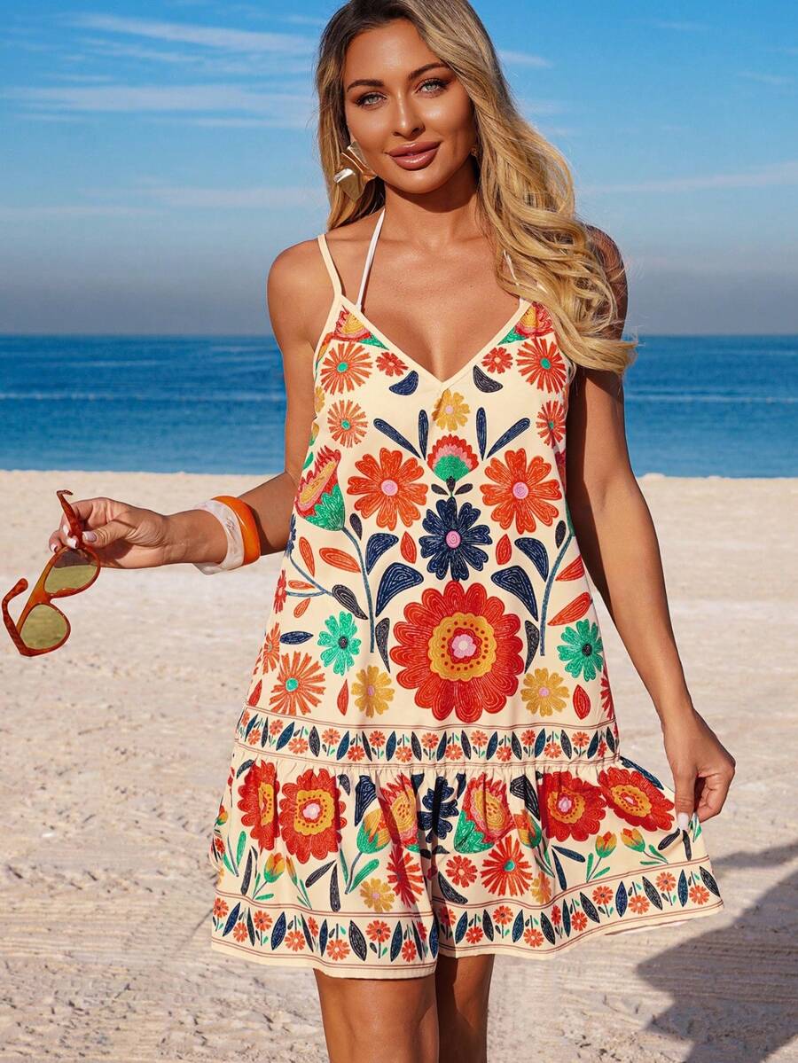 Swim Vcay Women's Casual Printed Sleeveless Beach Cover-Up Dress, Spring/Summer