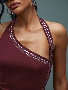 Hauture Women's Sexy Boho Studded Embellished Sleeveless Tank Top - Burgundy - View 2