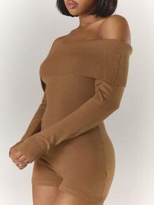 MUSERA Bộ áo liền quần Bardot dệt kim gân, gợi cảm, thích hợp cho lễ hội Ibiza, kỳ nghỉ, tiệc tùng, du lịch, phong cách sang trọng, mùa xuân hè. - Lạc đà - Xem 5