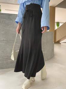 DAZY Rok Midi Minimalis Warna Polos untuk Wanita, Cocok untuk Pakaian Sehari-hari - Grey - View 5