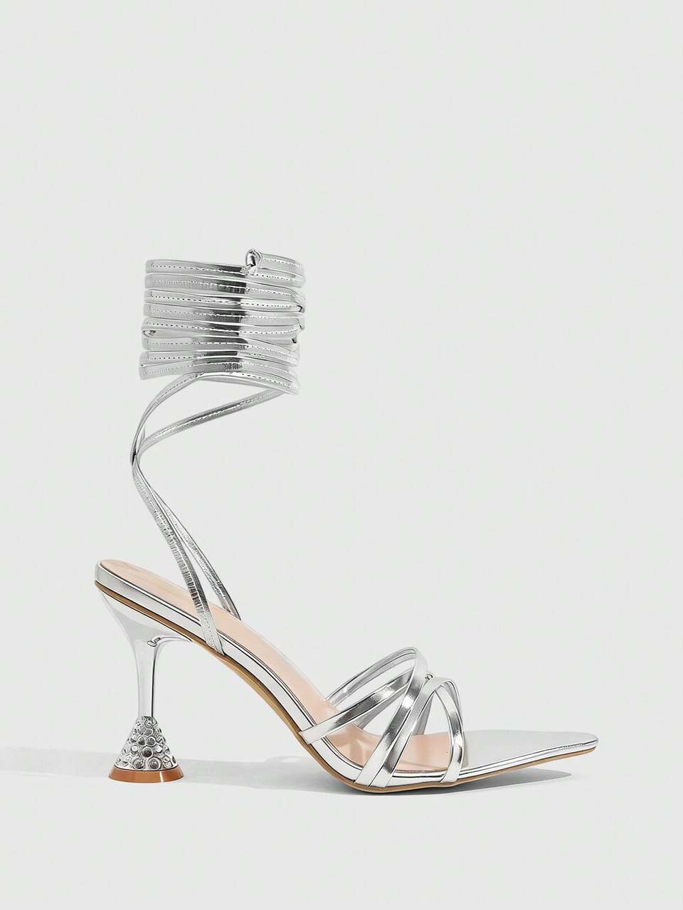 CUCCOO SZL Women Shoes Metal Texture Pointed High Heel Sandals Cross Strap Prom Heels Summer Shoes