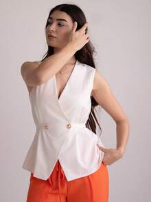 Andrea Bello 女士优雅办公室通勤系腰背心 - 杏色 - 查看 3