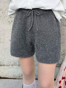 FRIFUL Women's Short Plush Thickened Casual Sweet Layered Sweater Pants, Autumn - Grey - View 1