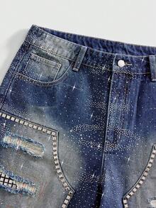 Quần short denim nam thời trang, rách gấu, túi xéo. - Màu xanh lam - Xem 3