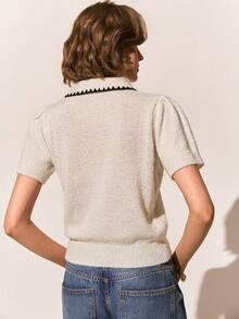 Poéselle New Spring/Autumn Korean Style Commuting Chic Butterfly Metal Buckle Women Knit Top - Black and White - View 8