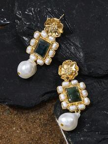 Opalesca Orecchini pendenti alla moda con perle finte, adatti come regalo per amici, abbigliamento, stile old money, con perline, accessori da sposa/matrimonio, stile fairycore/fate, perle, per mamma/donna/ragazza, eleganti, premium, di classe, con cristalli - Dorato - Visualizzare 3