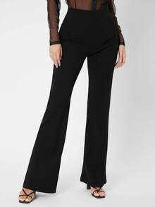 SHEIN Tall CURVE 大码百搭纯色喇叭裤 - 黑色 - 查看 10