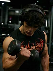 GymBeat Herr minimalistiskt tryckt ärmlös sportlinne med rund halsringning - Svart - Visa 3