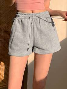 DAZY Women's Solid Color Drawstring Waist Casual Shorts, Suitable For Summer Sweater Shorts - Grey - View 8