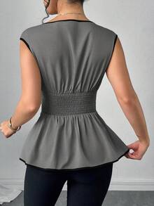 SHEIN Clasi Áo không tay phối viền tương phản dành cho nữ - Màu Xám nhạt - Xem 2