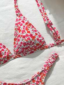 SHEIN Swim Women's Ditsy Floral Backless Sexy Thong Bikini Set, Beach Vacation - Multicolor - View 6