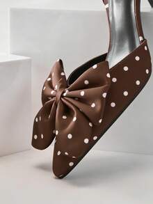 SHUZIA Women's Elegant Dot Satin Bow Knot Back Strap Pumps