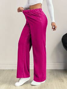 Flexra Quần jeans nữ cạp chun, có túi, chất liệu dệt kim, kiểu dáng đơn giản, đa năng. - Màu Hồng Tươi - Xem 3