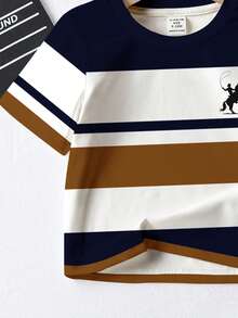 Boys' Casual Classic Striped Western Cowboy Riding Silhouette Graphic Print Loose Fit Short Sleeve T-Shirt, Suitable For Summer - White - View 6