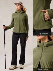 OutZeal Ropa de invierno para mujer, forro polar para acampada y senderismo, camiseta térmica con cremallera para exteriores - Verde militar - Ver 4