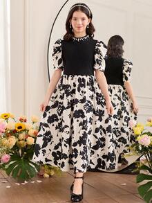 Vestido de punto con estampado de patchwork elegante y de moda para adolescentes - Blanco y Negro - Ver 3