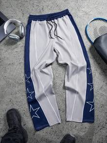 Aesthetic Post 男士撞色拼接星形印花运动裤 - 彩色 - 查看 3