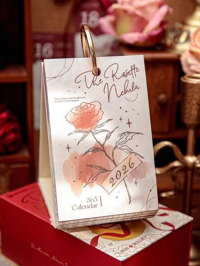 Zazumi 1PC 2026 Upgrade 365 Day Calendar Rose Nebula Island Classic Theme Desk Flip Calendar Monthly Planner Floral Art Design Home Office Desktop Decor Gift For Women Friends New Year Stationery