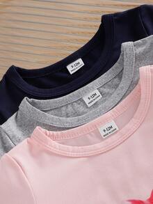 SHEIN Playful Pals 6件套女婴幼儿新生儿0-3岁春夏新款可爱印花灰色、藏青色、粉色T恤短裤套装 - 粉色 - 查看 7