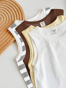 4pcs/Set Young Boys' Casual Comfortable Vest, Suitable For Spring/Summer