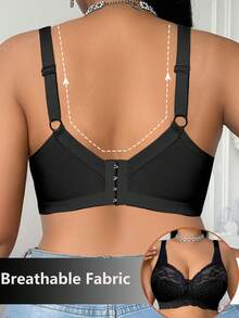 DesireSculpt Plus Size Elegant Solid Color Lace Wireless Bra - Black - View 2