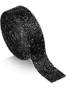 1Roll Self-Adhesive Rhinestone Tape 1 Roll Sparkling Crystal Diamond Ribbon For DIY Furniture Mirror Photo Frame Car Phone Decoration, Bling Strips For Wedding Birthday Craft Party Decor - Black - View 2