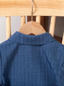 SHEIN Streecool Kids Young Boy Plain Front Button Short Sleeve Shirt And Elastic Waist Pocket Casual Outfit - Blue - View 4